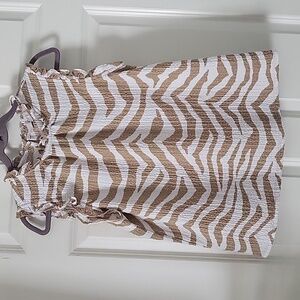 LOFT Zebra Print Ruffle Blouse Medium Tan Cream Sleeveless Work Top